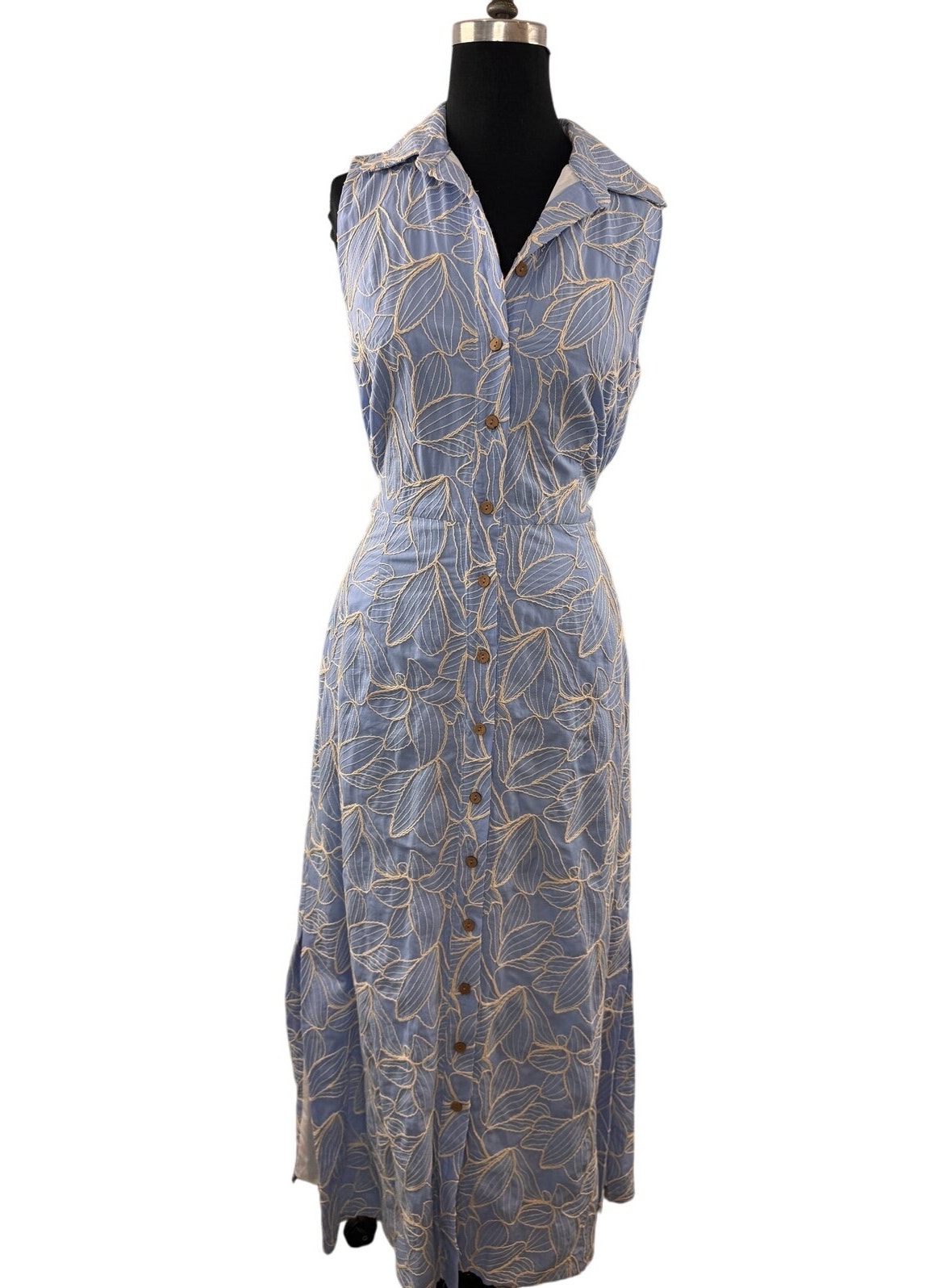 Willa Story Addison Chambray Shirt Dress Floral Embroidered Button-Up Small New